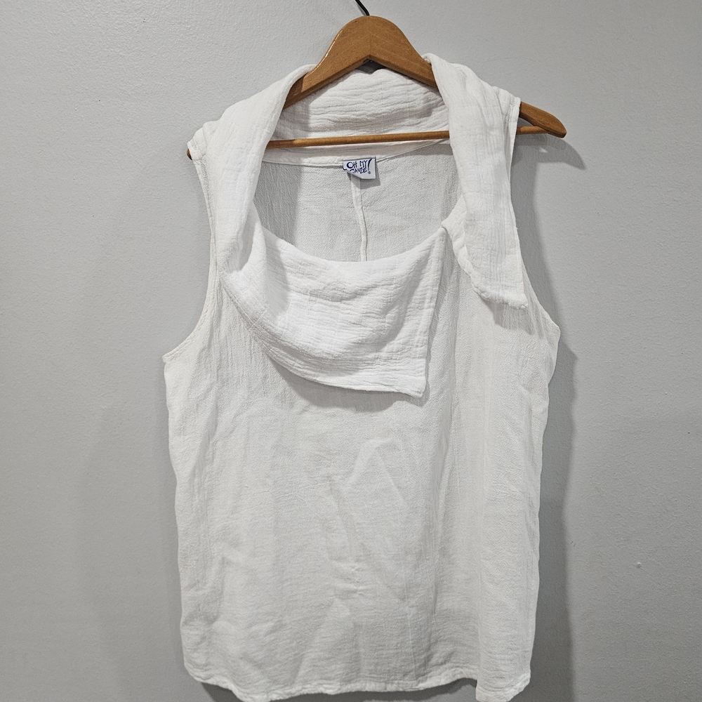 Oh My Guaze! Cotton Top White Cowl Neck Sleeveless Tunic Blouse, Review Measures